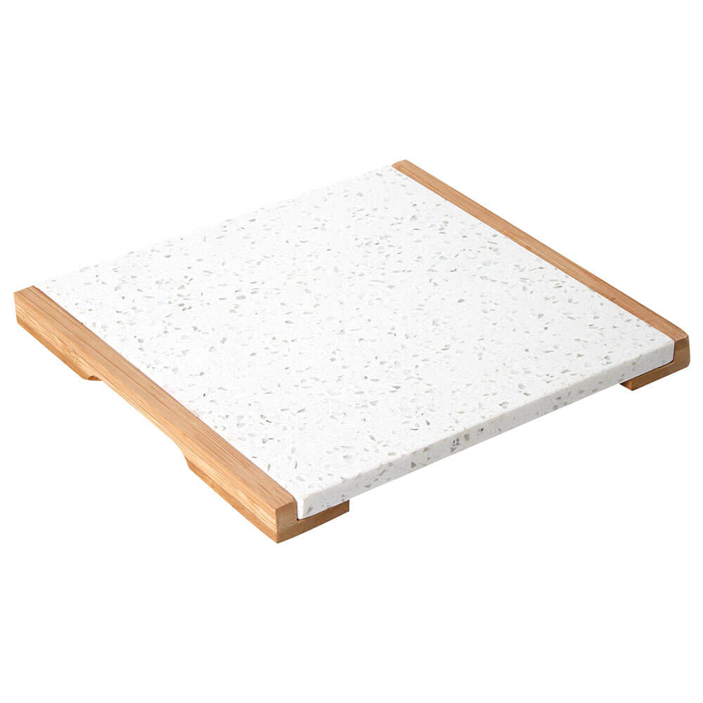 Stefano Marble Serving Tray with Bamboo Handle