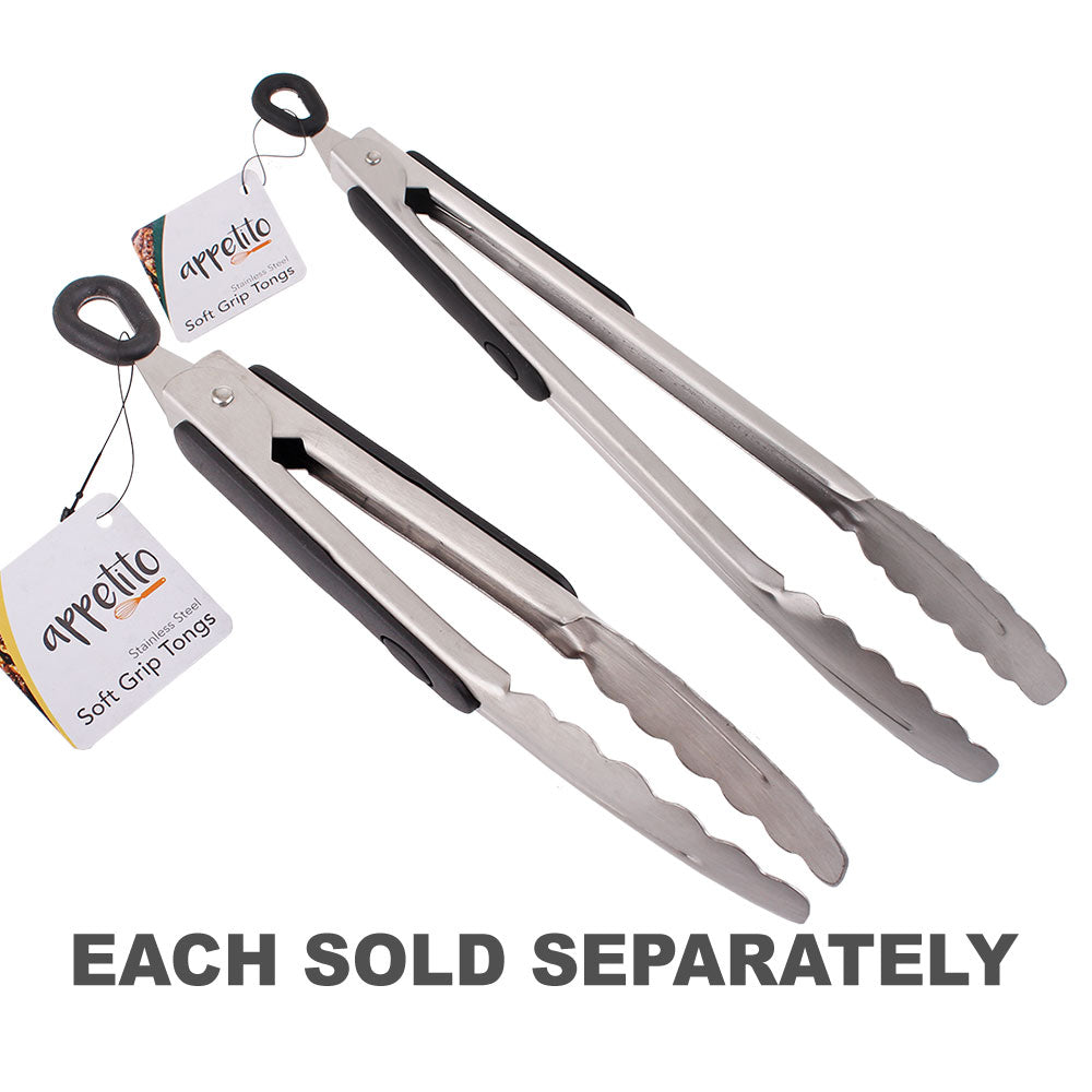 Stainless Steel Tongs with Rubber Grip & Locking Ring