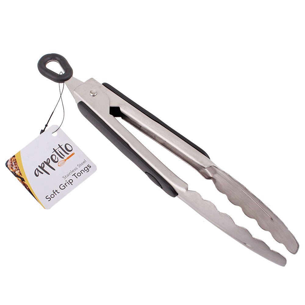 Stainless Steel Tongs with Rubber Grip & Locking Ring