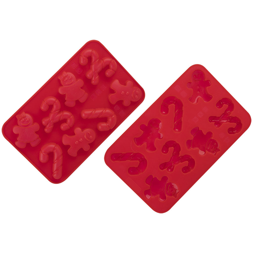 Silicone Gingerbread & Candy Cane Chocolate Mould 2pcs (Red)