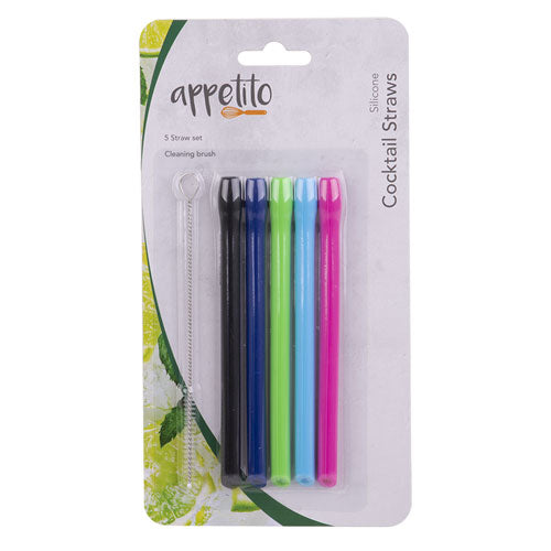 Appetito Silicone Cocktail Straws with Brush 5pcs