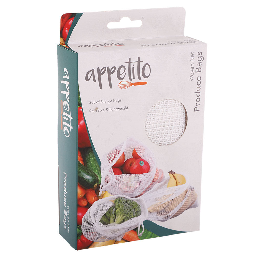 Appetito Woven Net Produce Bags 3pcs (White)