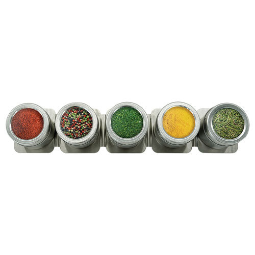 Appetito Magnetic Spice Cans with Wall Strip (Set of 5)