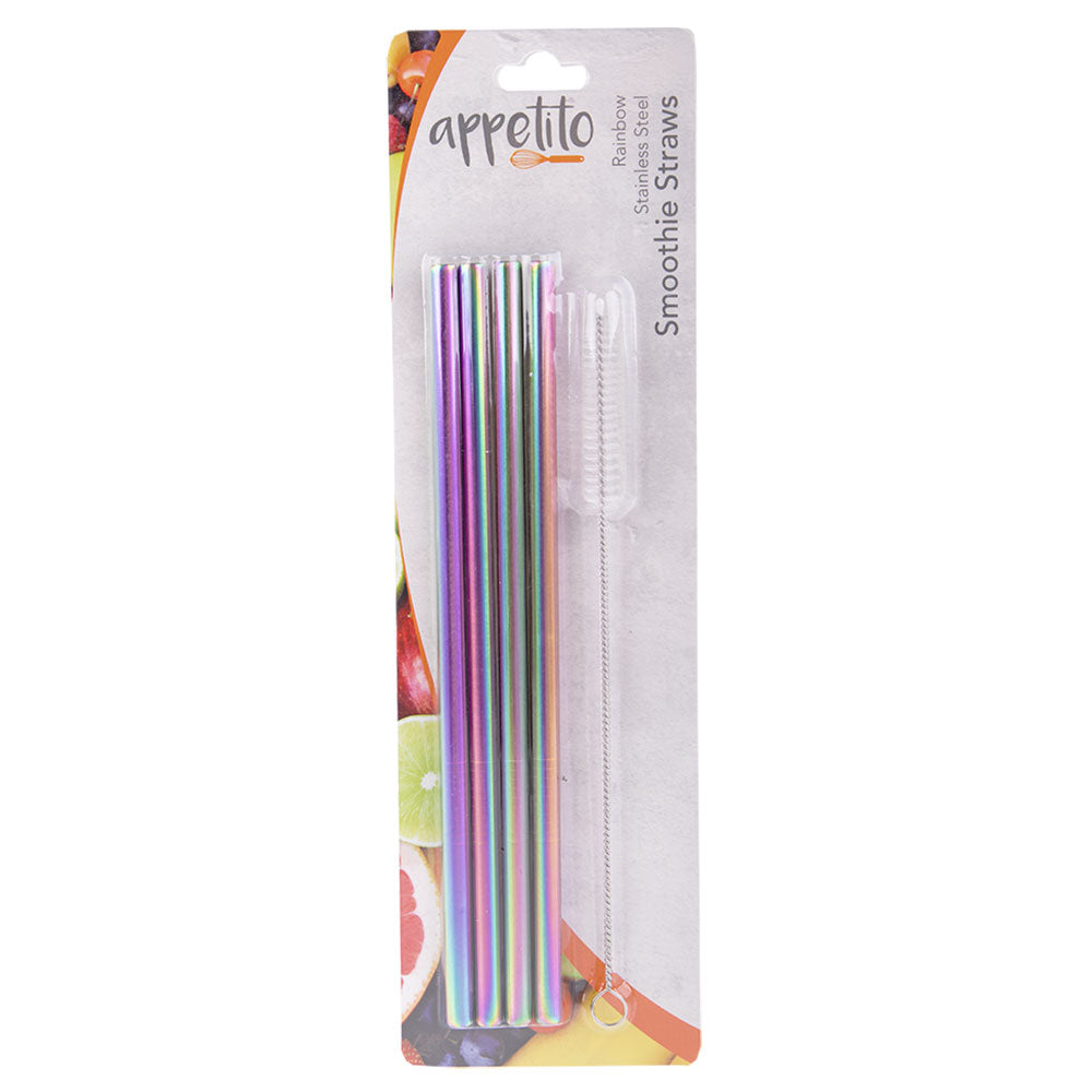 S/Steel Straight Smoothie Straws with Brush 4pcs