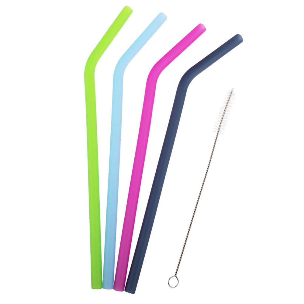 Appetito Silicone Bent Drinking Straws with Brush (Set of 4)