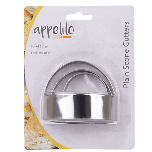Appetito S/Steel Plain Scone Cutters with Handle (Set of 3)