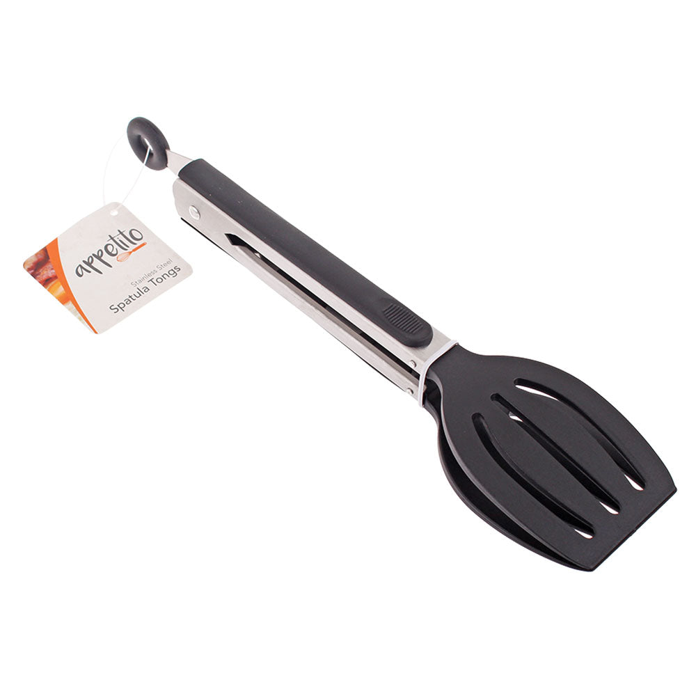 Appetito Spatula Tongs with Lock & Rubber Grip 23cm (Black)