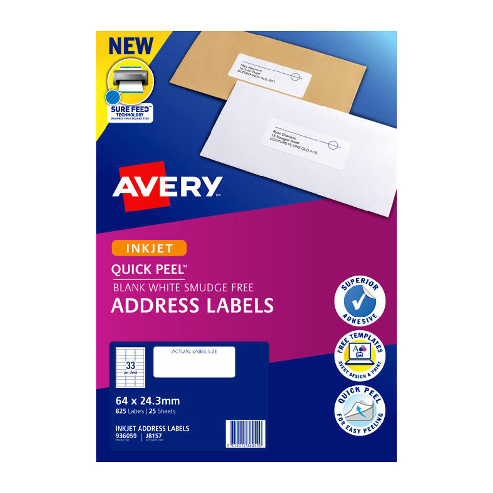 Avery J8157 Inkjet Label 33Up 25pk (64x24.3mm)