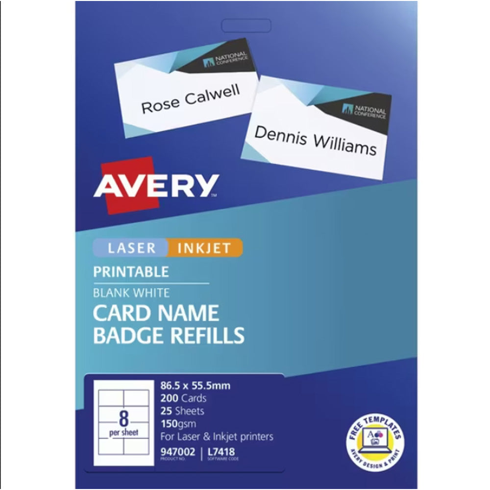 Avery L7418 Badge Refill 8Up 25pk