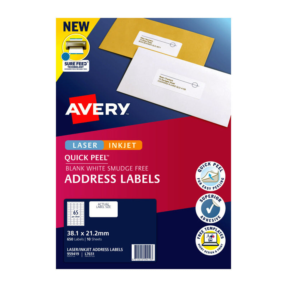 Avery Inkjet Laser Labels 65Up 10pk