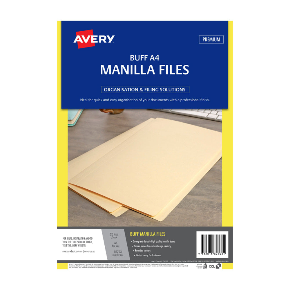 Avery A4 Manilla Folder Buff 20pk