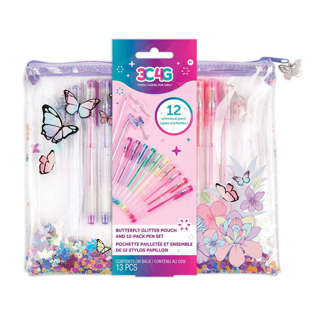 3C4G Butterfly Glitter Pouch and Pen Set