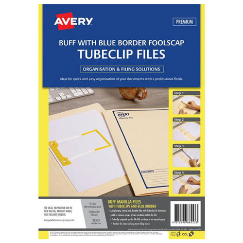 Avery File Tubeclip Foolscap Buff Printed 5pcs (Blue)