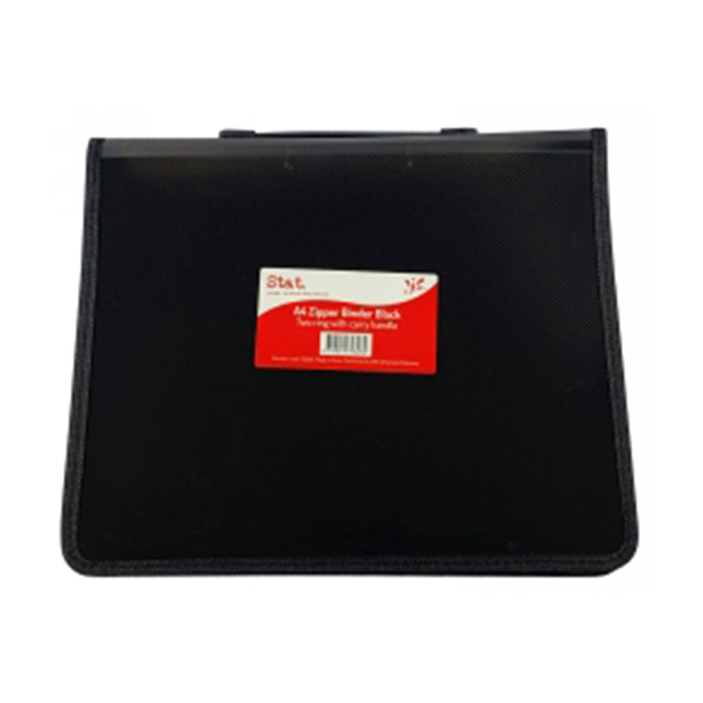 Stat A4 Binder 2-Ring with Zipper & Handle (Black)