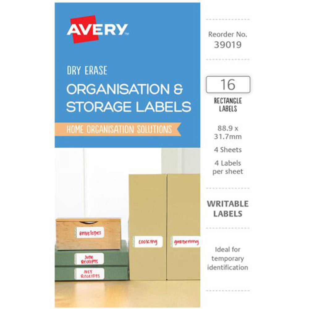 Avery Erase Organise Labels 16pcs (89x32mm)