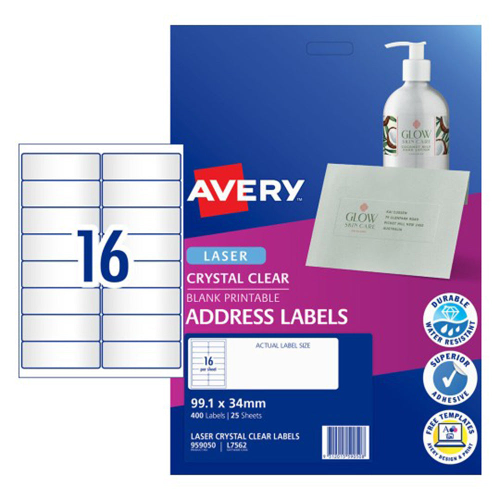 Avery Crystal Clear Address Label 99x34mm (10 Sheets)