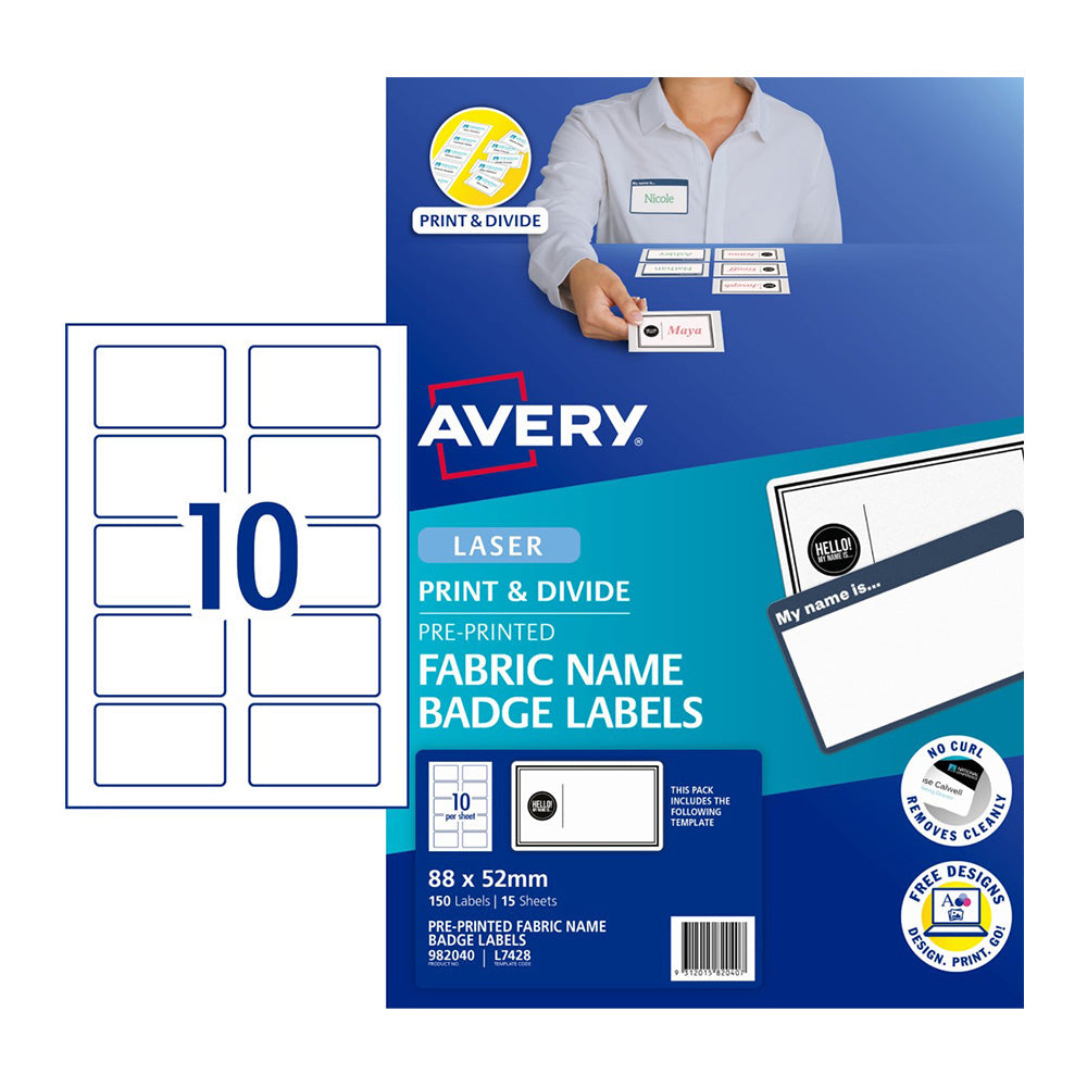 Avery Blue Boarder Fabric Name Badge Label 15pcs (10/Sheet)
