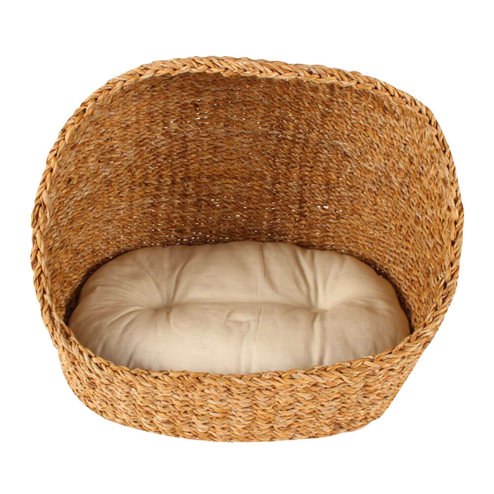 Seagrass Hooded Pet Bed with Cushion (46x36x35cm)