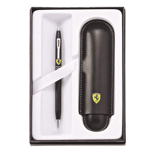 Ferrari Century Mat BLK Lacq Pen (BP w/ Blk Leather Pouch)