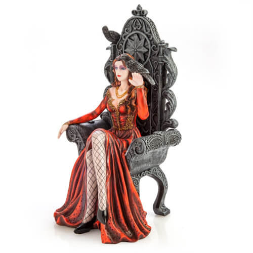 Red Queen on Throne with Raven Figurine