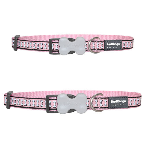 Dog Collar with Reflective Bones Design (Pink)