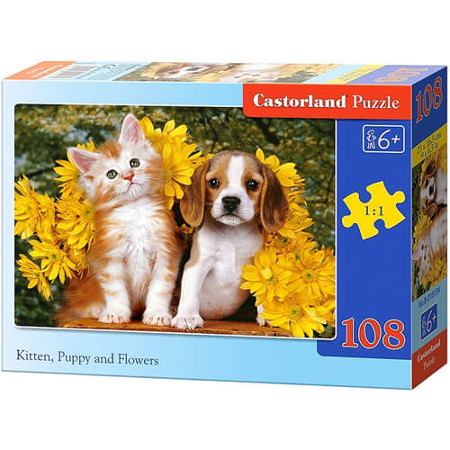 Castorland Kitten Puppy and Flowers Jigsaw Puzzle 108pcs