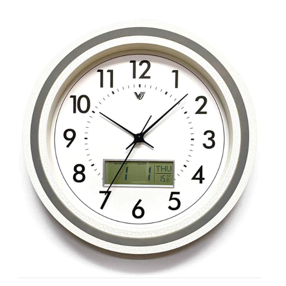 Analog w/ Digital Calendar & Temperature Wall Clock (White)