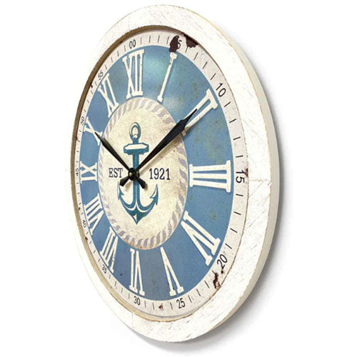 Anchor Stamped Iron Wood Frame Wall Clock