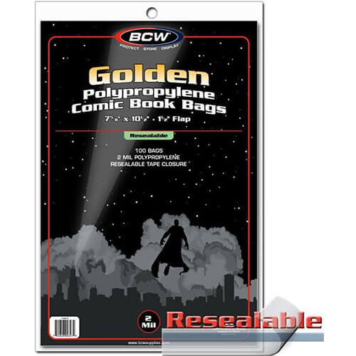 BCW Comic Book Bags Resealable Golden Age Comic Books (100)