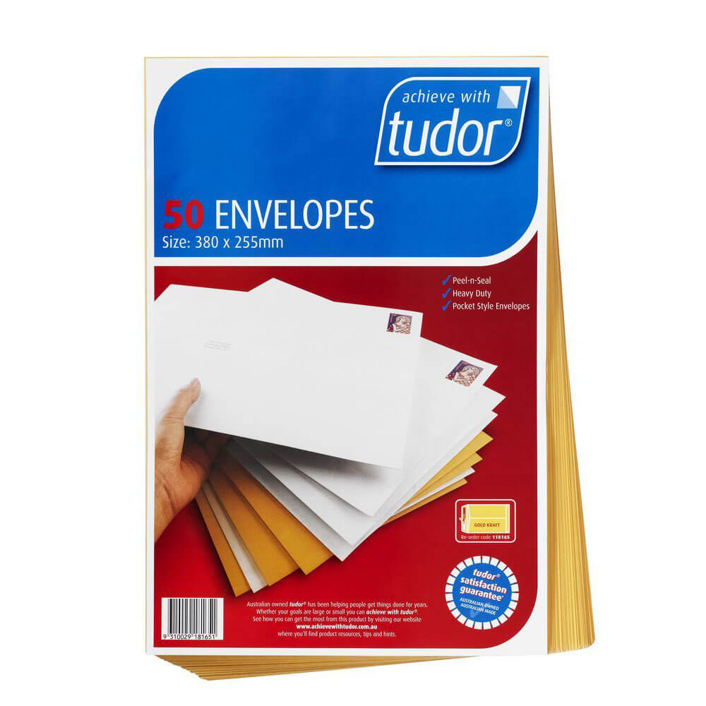Tudor Kraft Recycled Peel & Seal Envelope 380x255mm (50pk)