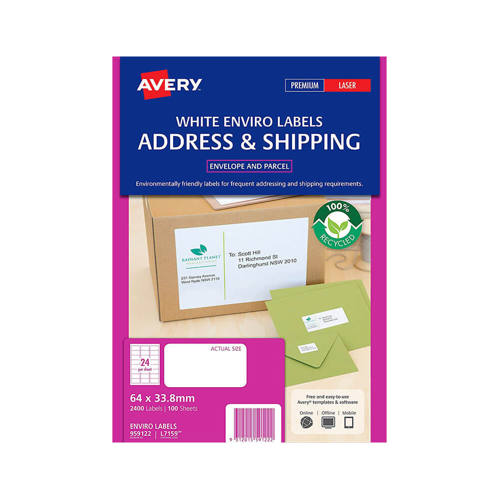 Avery Enviro 100% Recycled Labels White (100pk)