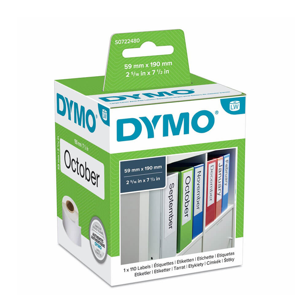 Dymo Labelwriter Lever Arch Label Roll White (59x190mm)