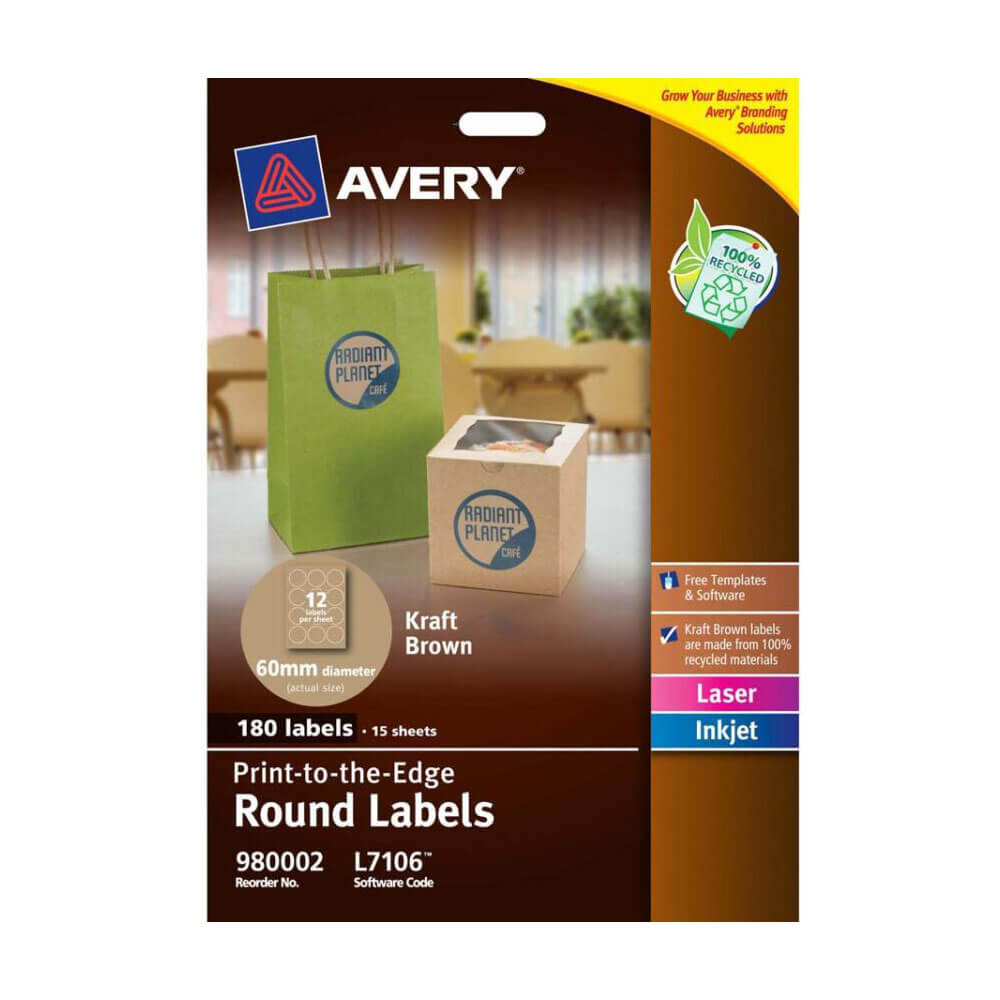 Avery Kraft Round Label Brown 15pk (12/sheet)