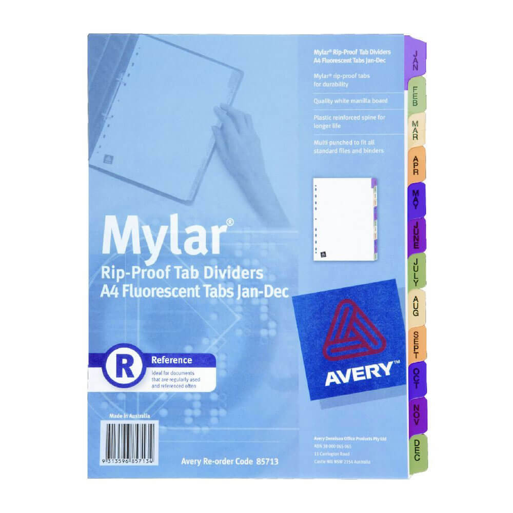 Avery Jan-Dec Mylar Tab Dividers A4 (Fluoro)