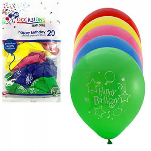 Alpen Happy Birthday Balloons 20pk 25cm (Assorted Colours)