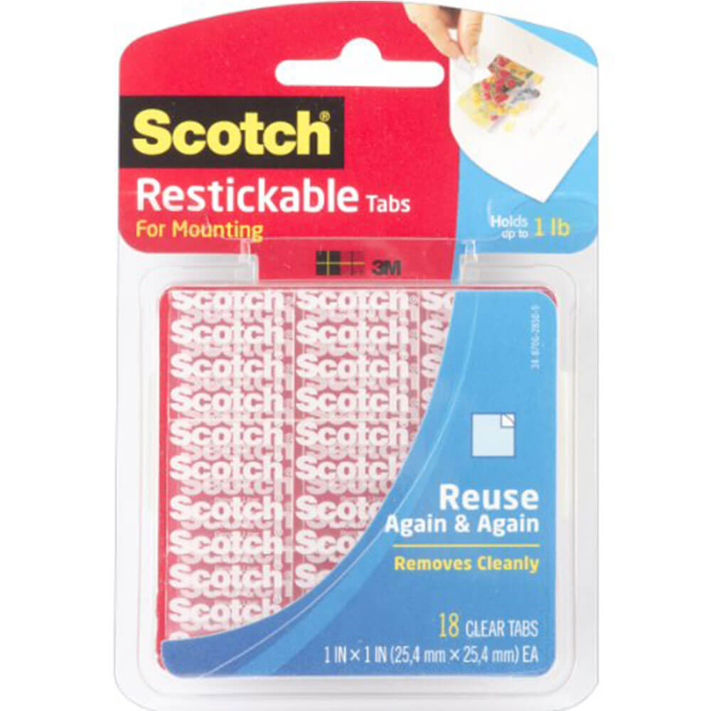 Scotch Restickable Mounting Tabs 18pk 25.4mm (Clear)