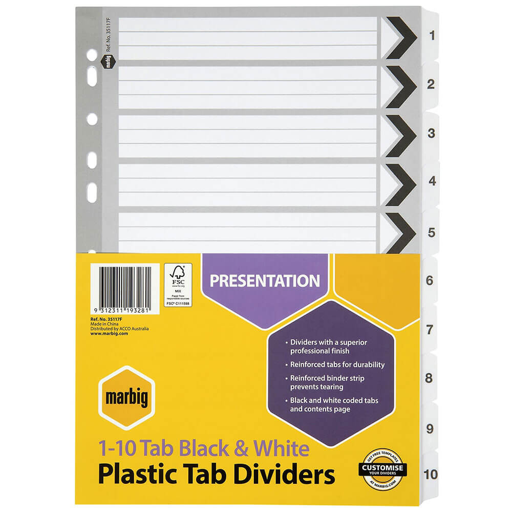 Marbig Manilla Plastic Dividers(黒と白)