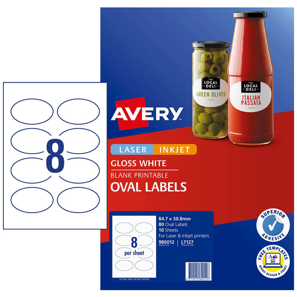 Avery Laser Inkjet Oval Labels 80pcs (Gloss White)