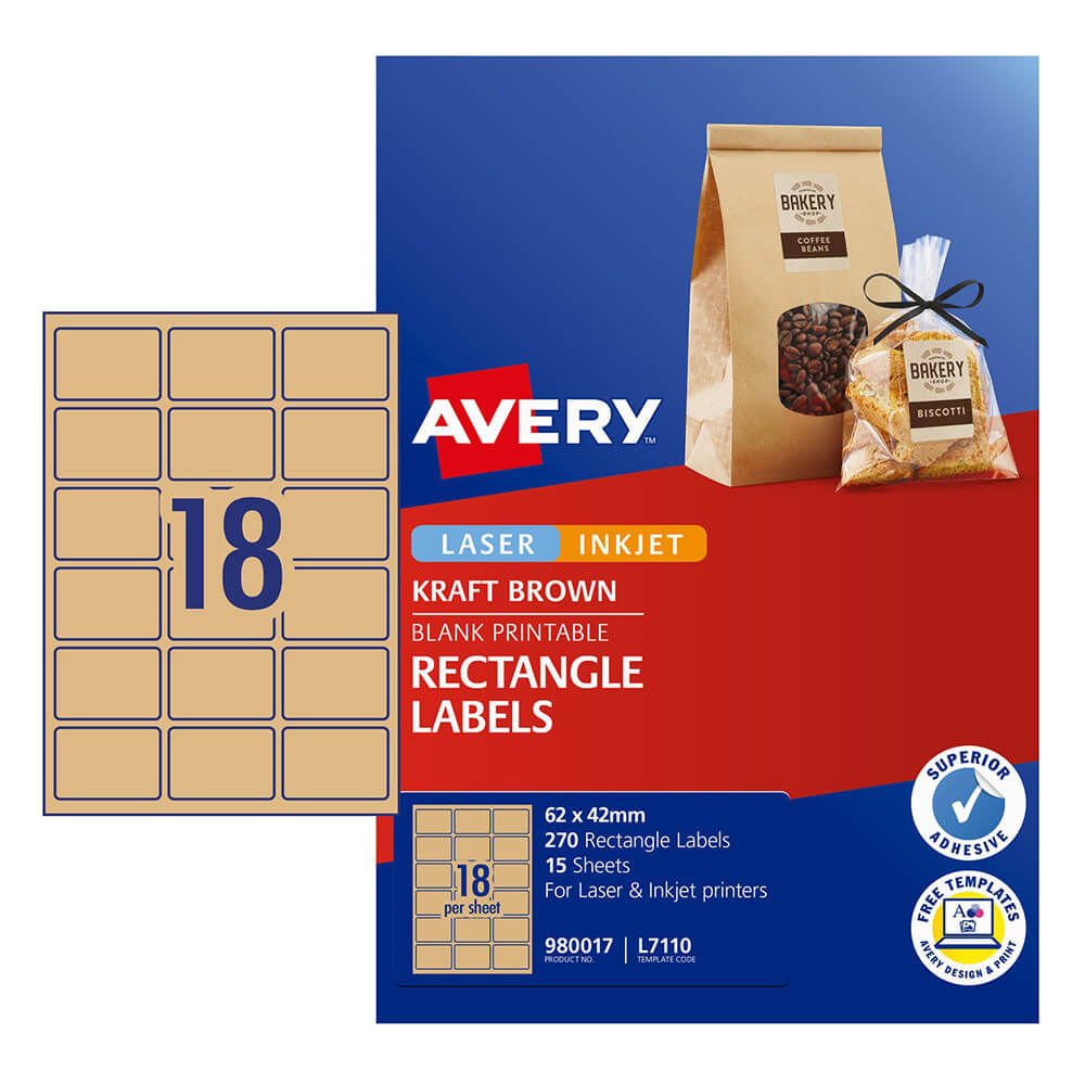 Avery Kraft Brown Rectangle Labels Pack (62x42mm)