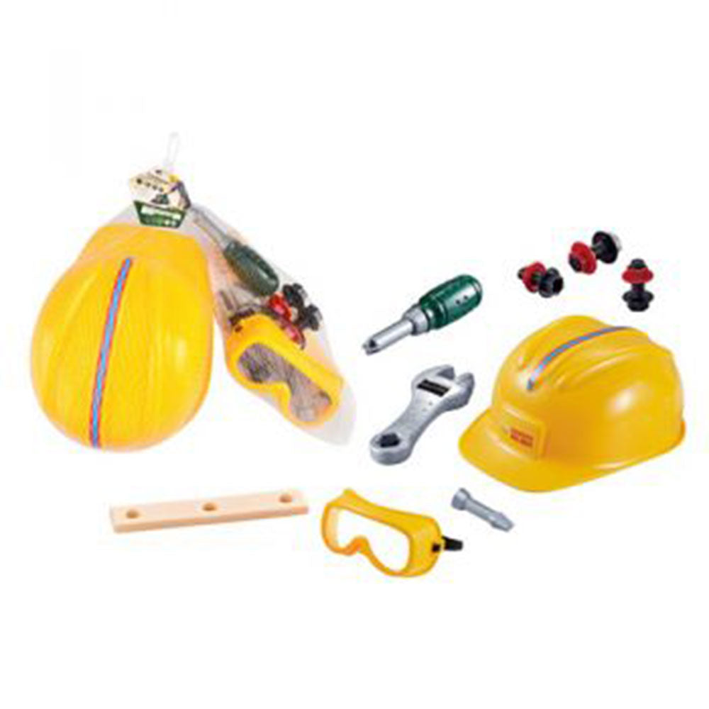 Handwerker-Helm und Werkzeug-Set in Netztasche