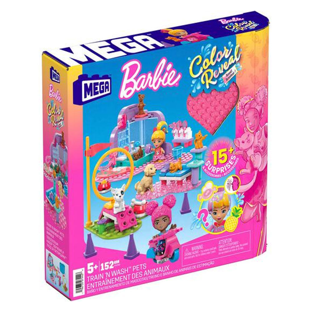 MEGA Colour Reveal Barbie Train N Wash Pets Playset