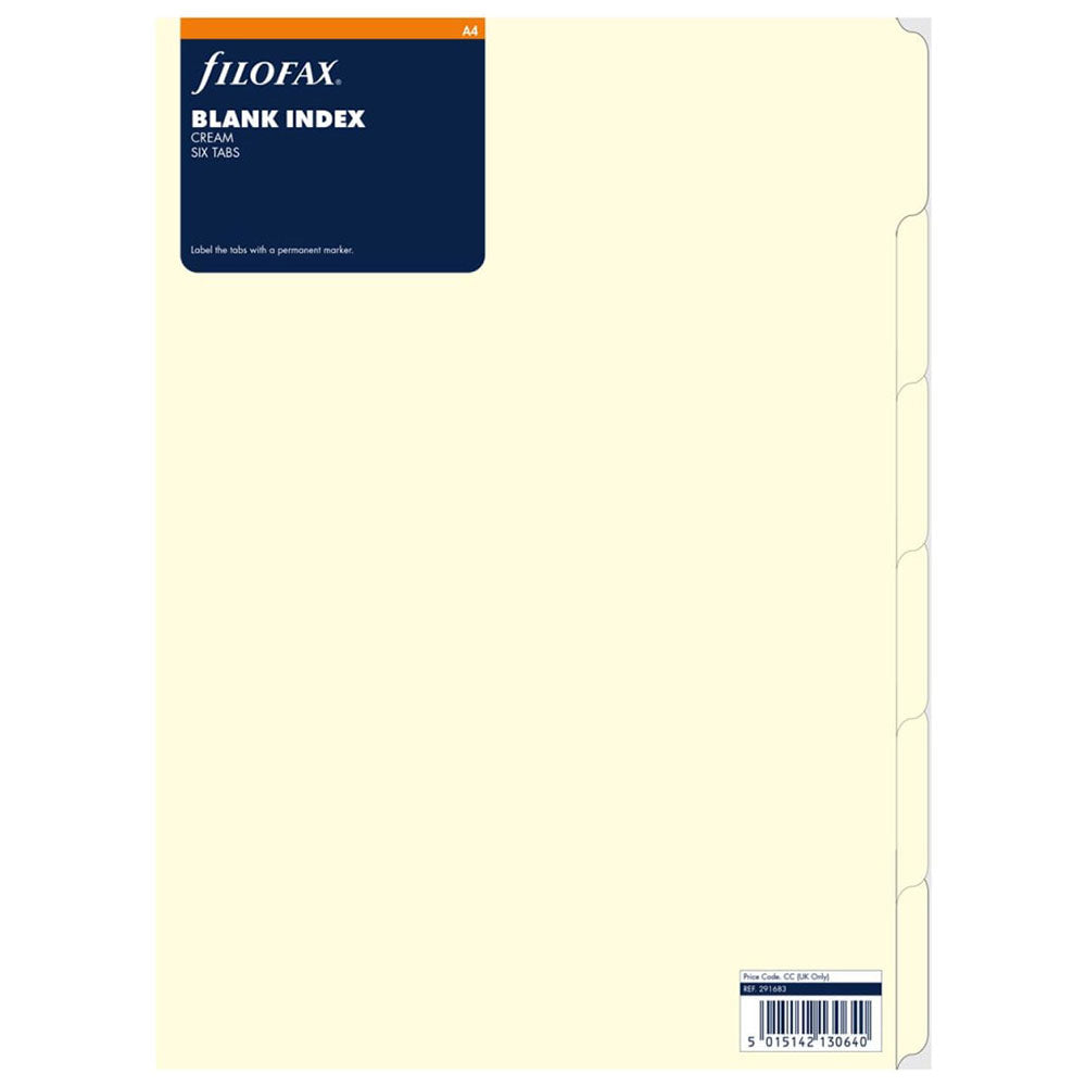 Filofax Blank A4 Index Refill 6 pk (Cream)