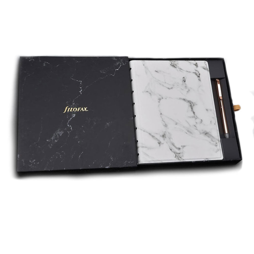 Filofax A5 Marble Patterned Notebook with Rose Gold Pen