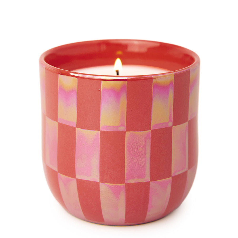 Luster Cactus Flower Candle with Check Pattern 10oz (korall)