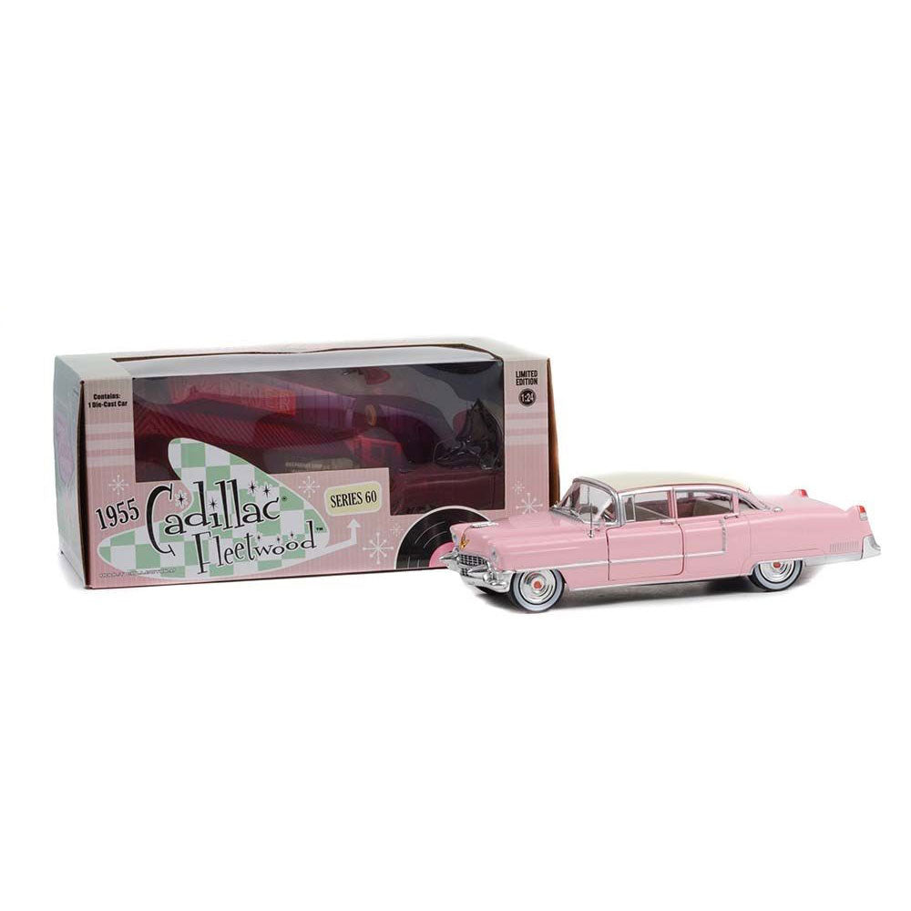 1955 cadillac fleetwood serie 60 1/24 skalenlig modell (rosa)