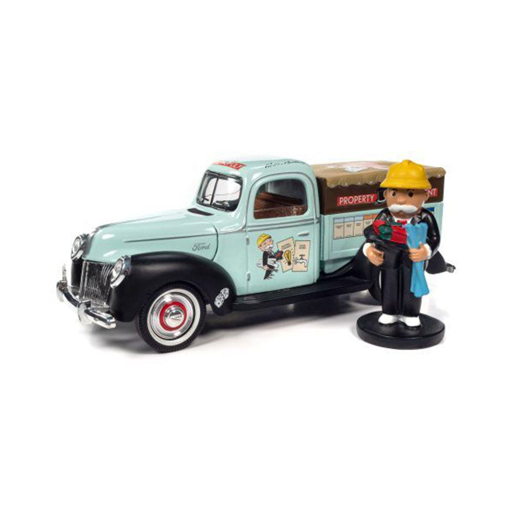 Ford truck uit 1940, schaal 1/18 en figuur Monopoly hars