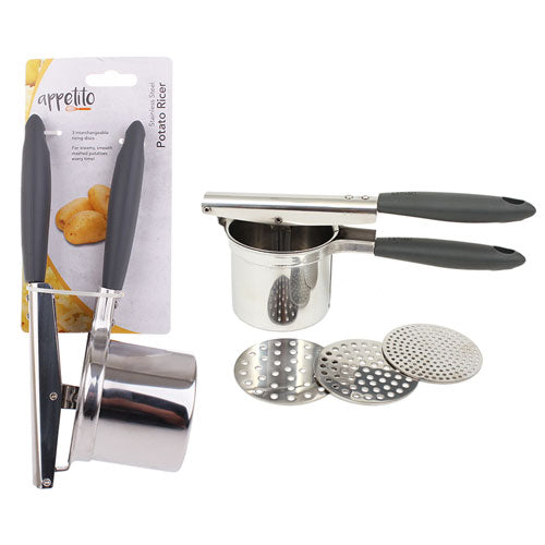Appetito Stainless Steel Potato Ricer with 3 Discs