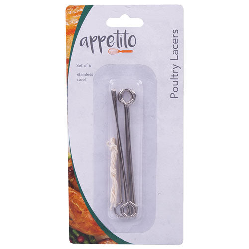 Appetito Stainless Steel Poultry Lacers (Set of 6)