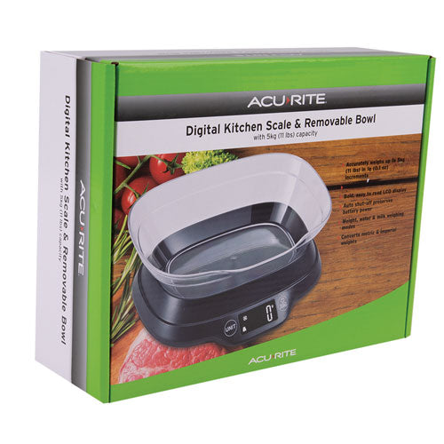 Acurite デジタルスケール ボウルおよびバックライト付き 1g/5kg (ブラック)