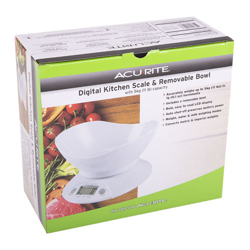 Balance de cuisine numérique Acurite avec bol 1g/5kg (blanc)
